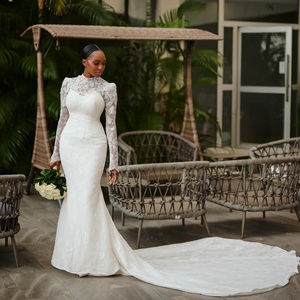 Robes de mariée en dentelle pour mariée africaine 2026, manches longues, style sirène, pour mariage civil, Vestido De Novia Con Mangas, robes de mariée personnalisées - Product Image 1