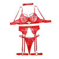 Nouveauté 2024 Ensemble de lingerie sexy en dentelle pour femmes Ventes chaudes Styles d'amour matures Sous-vêtements transparents Broderie Tissu léger