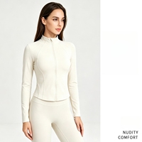 Veste de yoga respirante unie pour femme 2026 avec fermeture éclair, coupe ajustée, col montant et poches arrière – Idéale pour le fitness et la course à pied