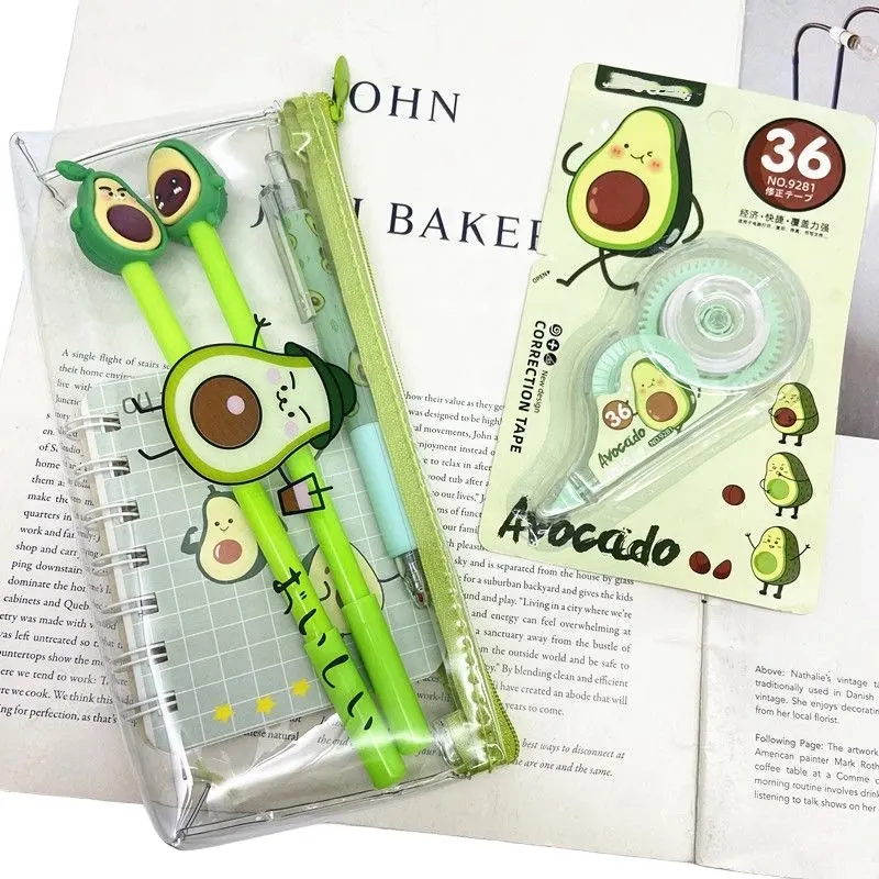 Stationery Cute Avocado Pattern Spiral Notebook Ballpoint Pen Pen Case School Stationery Sets For Sale