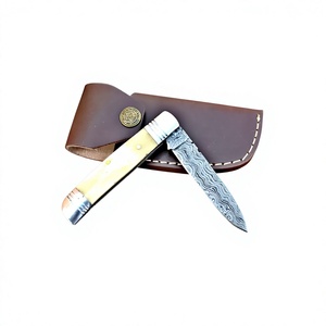 Rajput <b>Knives</b> Handcrafted Industrial Grade Damascus Steel Folding <b>Knife</b> <b>Bone</b> Camel <b>Handle</b> Straight Edge Blade 18cm Overall - Product Image 1