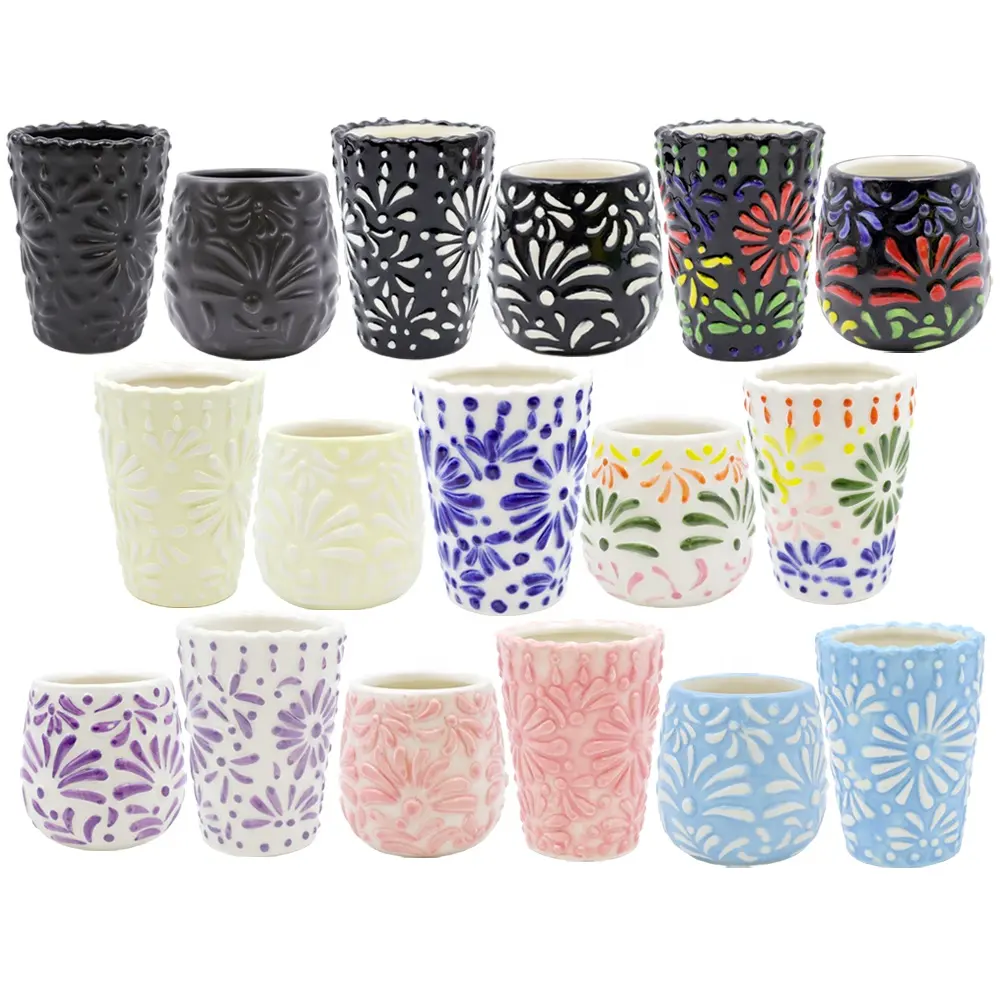 Personalized custom wholesale handmade high-end 2 3 oz colorful porcelain Mexican shot glass set ceramic tequlia shot glasses