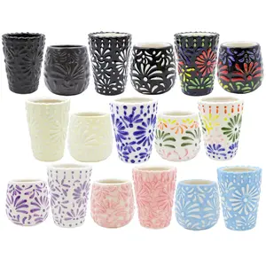 Personalized Custom Wholesale Handmade High-end 2 3 Oz Colorful Porcelain Mexican Shot Glass Set Ceramic Tequlia Shot Glasses