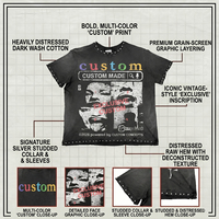 T-shirt vintage noir clouté et déchiré avec motifs grunge et détails rivetés pour hommes et femmes, coupe oversize, style streetwear Y2K