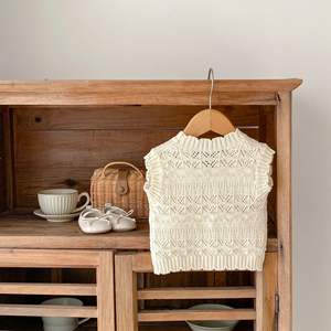 Musim semi musim gugur bayi balita gadis hook 100% katun V-Neck rompi Tank Sweater bayi kardigan rajutan - Product Image 3