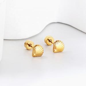 Wholesale <b>Fashion</b> Jewelry 18K Gold Plated Screw Back <b>Earrings</b> Stainless Steel Waterproof Hypoallergenic <b>Stud</b> Shell <b>Earrings</b> - Product Image 5
