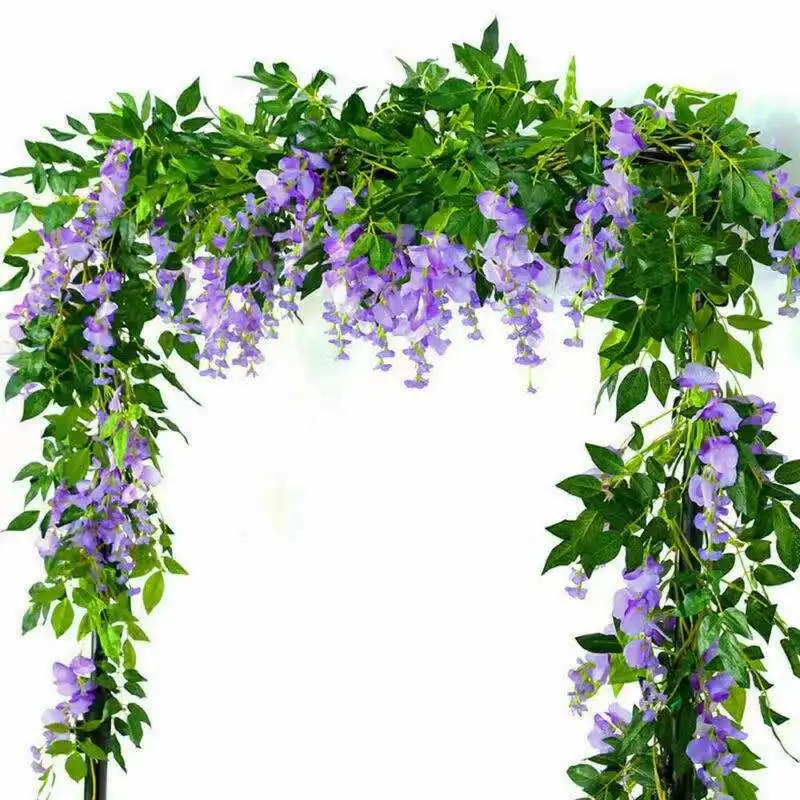 Bunga Wisteria Kustom Massal Bunga Buatan Rotan Dekorasi Tanaman Dinding Berkelok-kelok Menggantung Bunga Wisteria Garland