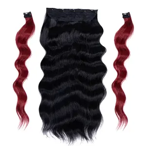 20" 3/4 Full Head Curly Wave Clips in on Synthetic Hair Extensions Hairpieces for Women 5 Clips Natural Black with Highlights