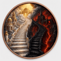 Pièces de monnaie en cuivre à haute relief 5 oz .999 Cuivre pur Pièce de monnaie ronde « Heavenly Stairway Golden Gate » avec impression UV colorée