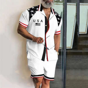Nouvel ensemble pour homme avec imprimé drapeau américain du 4 <span class=keywords><strong>juillet</strong></span> 2026 |   Ensemble été 2 pièces : chemise à manches courtes et short |   Tenue décontractée pour homme, style <span class=keywords><strong>vacances</strong></span> - Product Image 1