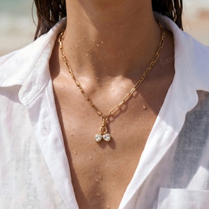 Collier avec pendentif <span class=keywords><strong>en</strong></span> zircon personnalisé, acier inoxydable 316L, étanche, hypoallergénique, chaîne <span class=keywords><strong>en</strong></span> or PVD pour femmes - Product Image 3