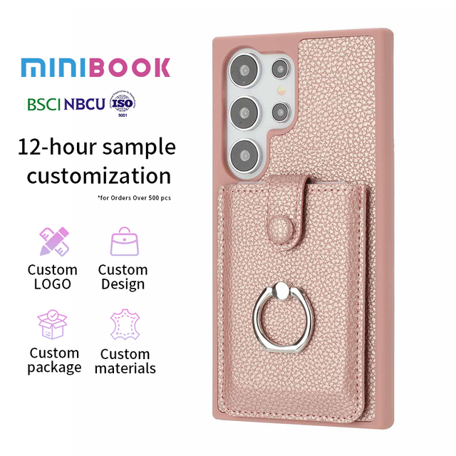 Minibook Wallet Leather Phone Case for Samsung S24 S23 Ring Card Holder PU Phone Case for Samsung Galaxy S24 S25 Ultra