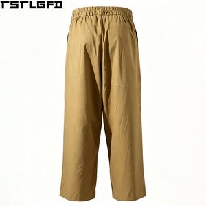 Pantalon plissé ample pour homme OEM/ODM, kaki, jambes larges, double pli, coupe décontractée, en sergé de coton, style streetwear Y2K, vente en gros - Product Image 5