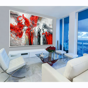 黒赤超大型抽象壁アート手描きカラーテクスチャロングセクション超大型パノラマフレームアクリル絵画mod - Product Image 4