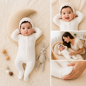 Combinaison bébé à fermeture éclair, 100% coton bio, douce, respirante, manches longues, couleur unie, prix de gros - Product Image 2