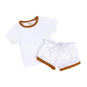 Ensembles de vêtements pour bébés garçons et filles, coton côtelé, manches courtes, couleur unie, vêtements pour nouveau-nés, ensembles de vêtements pour bébés - Product Image 2