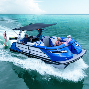 Tùy chỉnh 22ft sang trọng nhôm phao thuyền đôi boong tốc độ thể thao nước trượt tuyết nổi Đảng thuyền với động cơ phía ngoài - Product Image 1