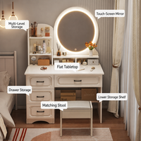 Coiffeuse moderne avec miroir éclairé et tabouret, table de maquillage avec tiroirs et rangements pour chambre à coucher, meuble