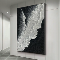 Décoration murale texturée exquise en noir et blanc, motif vague océanique - Un objet de décoration intérieure moderne et luxueux, idéal pour le salon