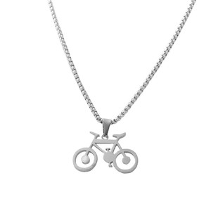 Yunnique Collier pendentif vélo en acier inoxydable pour homme, design géométrique rétro, serti pavé 120110 - Product Image 2