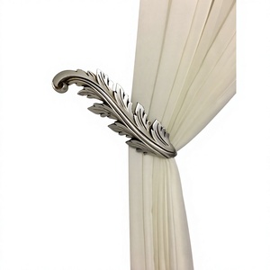 Elegant Curved Leaf Design Metal <b>Curtain</b> Tiebacks Traditional Style Silver Finish Window Decor <b>Holdbacks</b> - Product Image 1