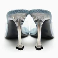 Mules à talon en denim bleu, talons transparents en verre pour femmes