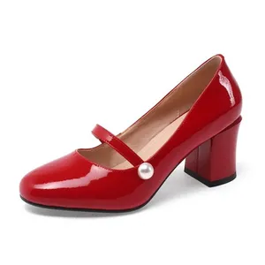 Sepatu Kulit Hak Tinggi Berkilau Gaya Kulit untuk Wanita Sepatu Pump Hak Bening Sepatu Sandal Kerja Mary Jane