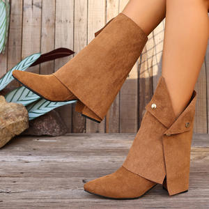 Bottines élégantes et polyvalentes à manchette amovible pour femme, avec fermeture éclair latérale, bout pointu, talon bloc moyen, style européen et américain, bottes tendance - Product Image 2