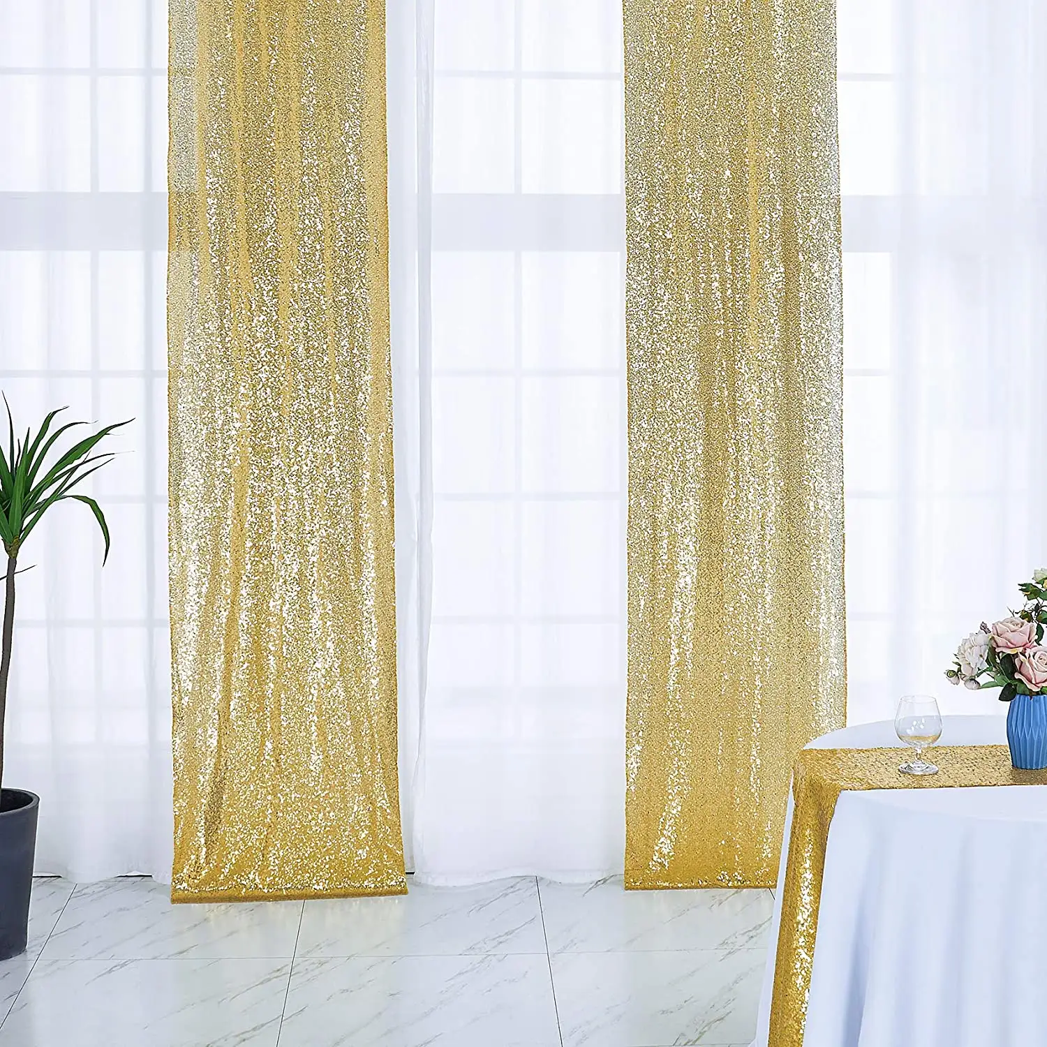 Groothandel 10ftx10ft 100% Polyester Feestdecoratie Bruiloft Banket Glitter Goud Pailletten Achtergrondgordijn