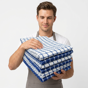 Checkered Cotton <b>Kitchen</b> Towels Woven Rectangle Eco Friendly Machine Washable - Product Image 1