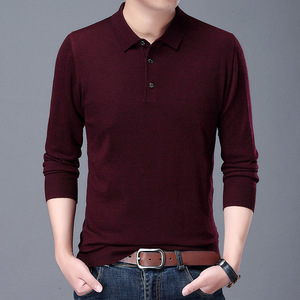 Autunno inverno esplosioni di <span class=keywords><strong>lana</strong></span> da <span class=keywords><strong>uomo</strong></span> per maglione <span class=keywords><strong>Polo</strong></span> tinta unita bavero lavorato a maglia camicia a fondo sottile formale per papà di mezza età - Product Image 4