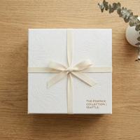 Custom High-End Eco Luxury Paperboard Rigid Gift Box Embossed Texture Ribbon Skincare Candle Packaging Square Shape Customizable