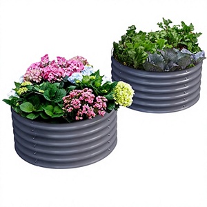 Silver Galvanized Metal Raised Garden Bed <b>Planter</b> Round Planting Tub for Home Flower <b>Vegetable</b> Herb Garden - Product Image 4