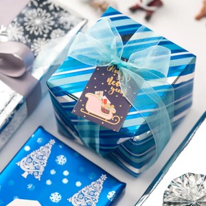 Custom Eco-Friendly Recyclable <b>Blue</b> Christmas Tree Snowflake Stripes Metallized Waterproof Double-Sided Gift <b>Paper</b> Packaging - Product Image 4
