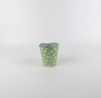 Ensemble de Vases ronds à motifs verts pastoraux rustiques Vintage en métal galvanisé Pots de fleurs de jardin avec poignées suspendues Utilisation au sol
