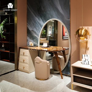 Mới nhất bàn trang điểm da thiết kế vàng trắng bằng gỗ bàn trang điểm cho đồ nội thất phòng ngủ tủ quần áo cho phòng ngủ với gương lớn - Product Image 2