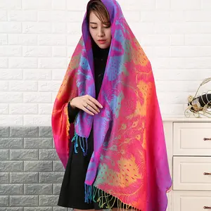 Eur-American hop Colorful Flowers Jacquard Cotton Pashmina Women hijab Wrap Shawl Tassels other Scarves
