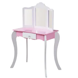 허영 세트 의자 & 거울-어린이 침실 가구/드레싱 테이블-핑크