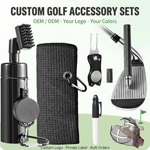 Kit d'accessoires de golf : Ensemble de nettoyage, outil de réparation de divots, serviette gaufrée, nettoyeur de rainures, marqueur de balle, multifonction, portable, logo personnalisé, OEM - Product Image 1