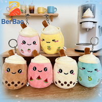 Produsen Mainan Boneka Plushie Bentuk Bubble Tea Realistis MOQ Rendah, Gantungan Kunci Plushie Kecil, Boneka Isi Dakron, Desain Kustom