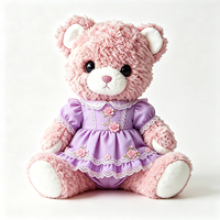 Ours en peluche bouclé de haute qualité, mignon et doux, avec robe à volants en dentelle violette