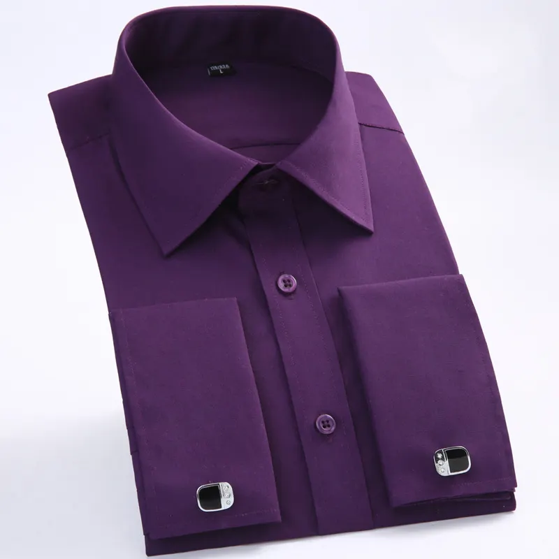 French Cuff Men's Long Sleeve Shirts Custom Plain Dress Shirts