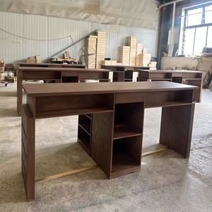 Table de travail pour salon de manucure en bois massif couleur noyer, style rétro, simple/double, avec rangement - Product Image 4