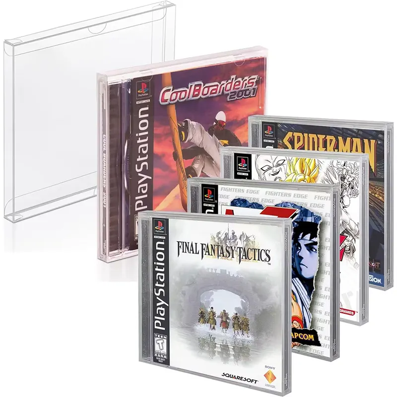 PS1 및 Dreamcast 및 CD 용 플라스틱 투명 단일 카드 카트리지 음악 CD 보석 디스크 보관 보호 상자 보호 디스플레이 상자