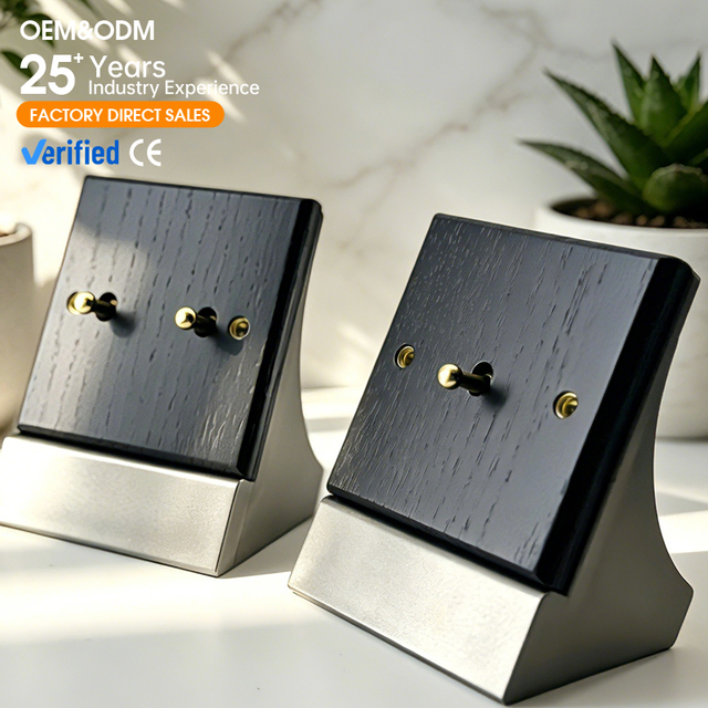 New Arrival Electrical Wall Switch and Socket Push Button Black Wood Panel 1/2/3/4 Gang for Home Hotel Wall Light Switch