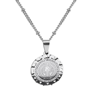 Medallas <span class=keywords><strong>San</strong></span> St Saint Benedict <span class=keywords><strong>Medalla</strong></span> Cruz Moda Acero inoxidable Joyería <span class=keywords><strong>de</strong></span> moda Collares colgantes Anti deslustre Zircon Mujer - Product Image 5