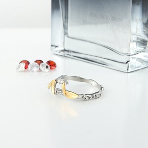 Yunnique – bague en cristal avec motif feuille de bambou, ton or et argent, pierres serties, bijoux à porter au quotidien pour femmes - Product Image 4
