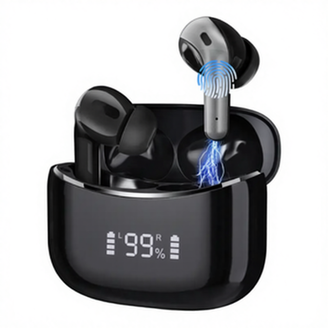 Noise Cancelling TWS Earbuds for 5.3 IPX-6 Waterproof In-Ear with Airoha Chipset Sport Stereo Bass LED Digital Display