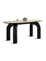 Ensemble de table à manger ovale en pierre, style antique, base en bois, six places, meubles pour appartement, hôtel, villa