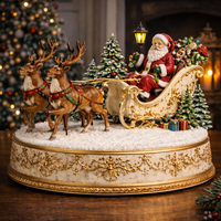 Décoration de Noël artisanale WeiVista en résine, scène européenne avec traîneau du Père Noël et rennes, pour une ambiance festive, idéale pour la maison et la table en hiver.